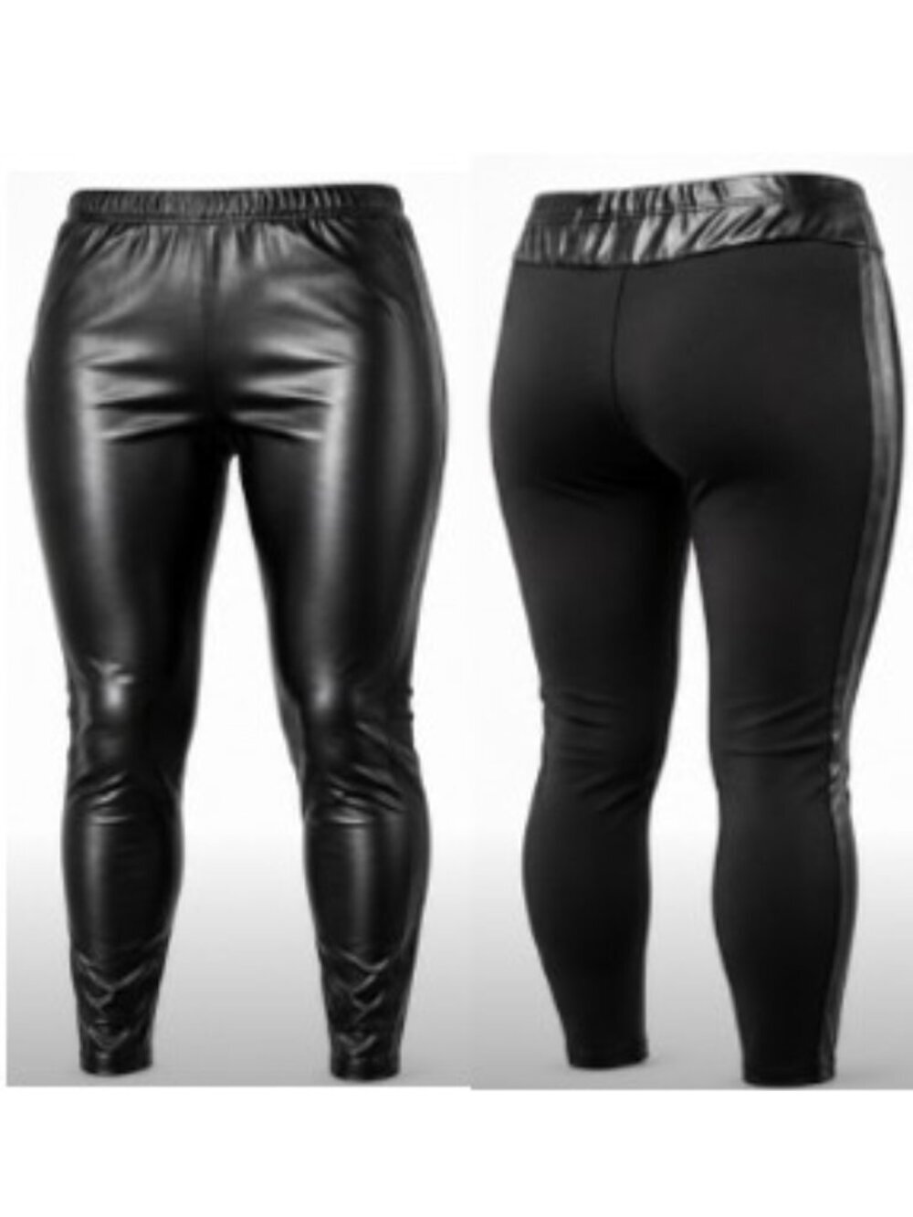Ashley Stewart Black Faux Leather-Front Leggings Size 22/24 Stretch Pull-On